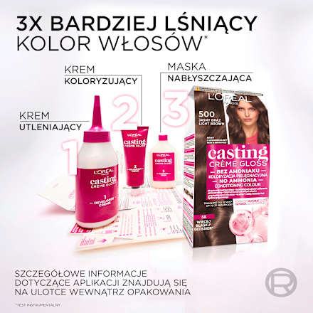 Farba do włosów bez amoniaku, 500 Jasny Brąz L'ORÉAL PARiS casting CRÈME GLOSS