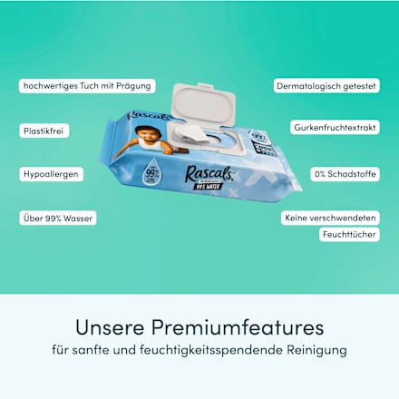 Feuchttücher Premium 99 % Wasser (3x48 St) Rascals