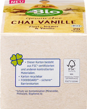 Gewürztee, Chai Vanille mit Zimt, Ingwer & Vanille (20 x 2g) dmBio