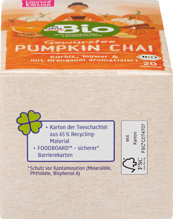 Gewürztee, Pumpkin Chai mit Kürbis, Ingwer & Orangenöl (20 Beutel) dmBio