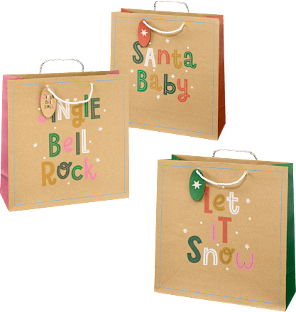 Geschenktasche Santa Baby, Jingle Bell Rock & Let iT Snow, maxi quadratisch NK Profissimo