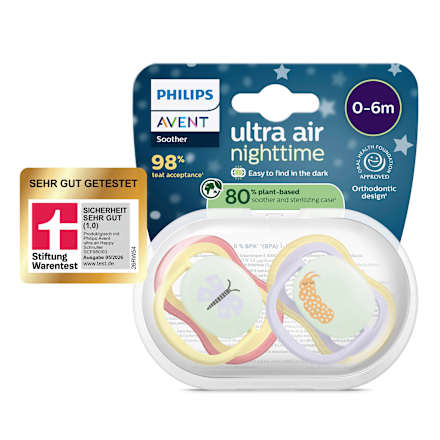 Schnuller ultra air nighttime Silikon, gelb/lila, 0-6 Monate PHILIPS AVENT