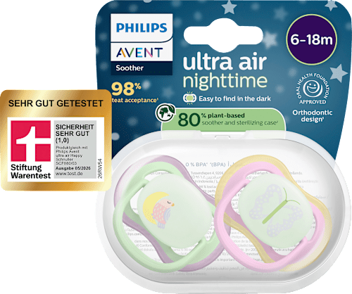 Schnuller ultra air nighttime Silikon, grün/rosa, 6-18 Monate PHILIPS AVENT