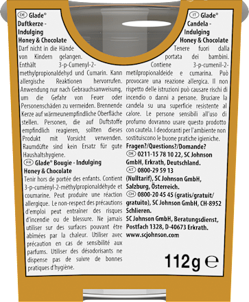 Duftkerze im Glas Indulging Honey & Chocolate 112 g glade