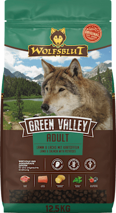 Trockenfutter Hund mit Lamm, Lachs & Kartoffel, green valley, Adult Wolfsblut