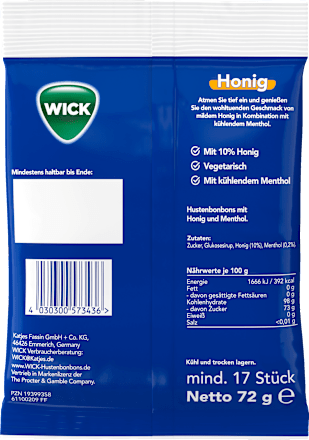 Bonbon, Honig mit kühlendem Menthol WICK