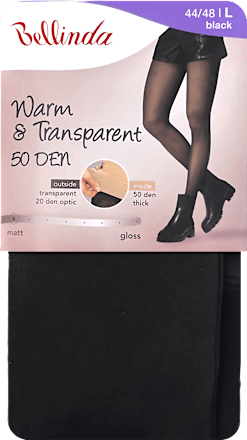 punčochové kalhoty Warm&Transparent 50DEN, velikost 44-48, černé Bellinda