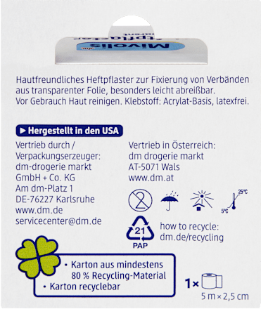 Mivolis Heftpflaster Transparent 5 m x 2,5 cm, 1 Rolle, 5 m dauerhaft günstig online kaufen