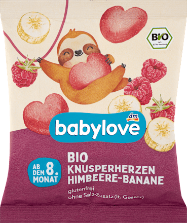 Chrupeczki w kształcie serca o smaku bananowo-malinowym babylove