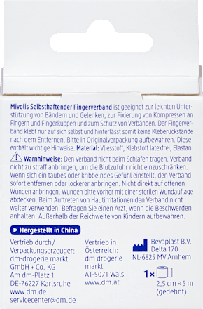 Selbsthaftender Fingerverband, 2,5 cm x 5 m (gedehnt), 1 Rolle Mivolis