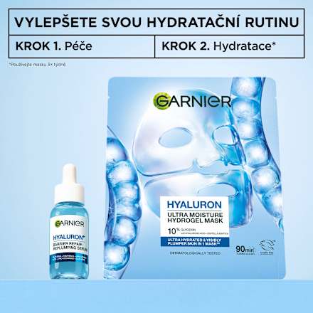 hydrogelová maska s 10 % glycerinu a kyselinou hyaluronovou GARNIER
