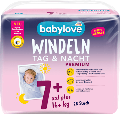 Windeln Premium Tag & Nacht Gr. 7+ xxl plus (16+kg) babylove