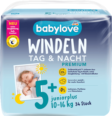 Windeln Premium Tag & Nacht Gr. 5+ juniorplus (10-16 kg) babylove