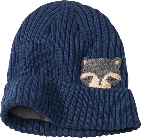 Strickmütze mit Waschbär-Motiv, blau, Gr. 54/55 ALANA