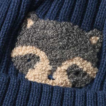 Strickmütze mit Waschbär-Motiv, blau, Gr. 52/53 ALANA