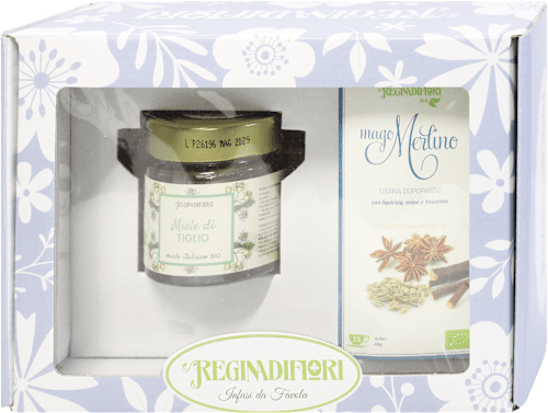 Cofanetto con miele di tiglio ed infuso Mago Merlino REGINADIFIORI