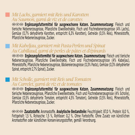 Katzensnack Soup Royale mit Lachs, Kabeljau und Scholle (6 x 45g) Purina Gourmet