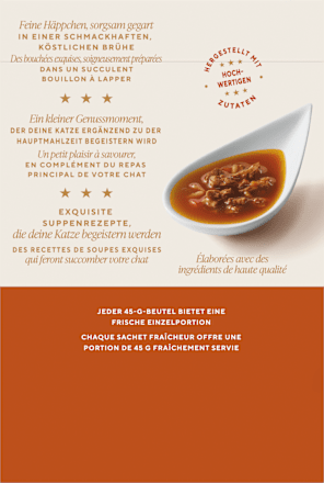Katzensnack Soup Royale mit Lachs, Kabeljau und Scholle (6 x 45g) Purina Gourmet