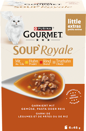 Katzensnack Soup Royale mit Huhn, Rind oder Truthahn (6 x 45g) Purina Gourmet