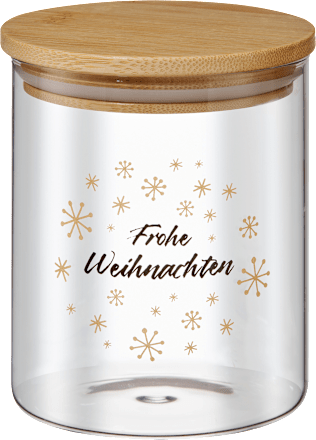 Glasvorratsdose mit Holzdeckel "Frohe Weihnachten"(750 ml) Dekorieren & Einrichten