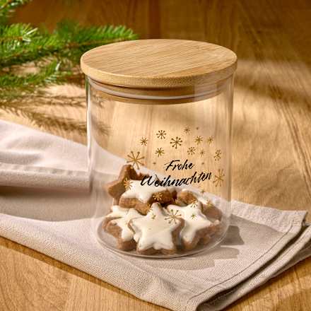 Glasvorratsdose mit Holzdeckel "Frohe Weihnachten"(750 ml) Dekorieren & Einrichten