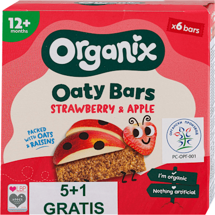 Organske ovsene mekane štanglice - jagoda i jabuka, od 12. meseci, 6x23g Organix