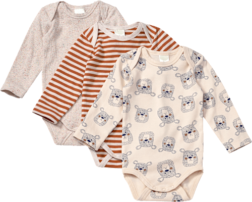 Bodys Langarm mit Bären-Muster & Streifen, beige, Gr. 62/68 ALANA