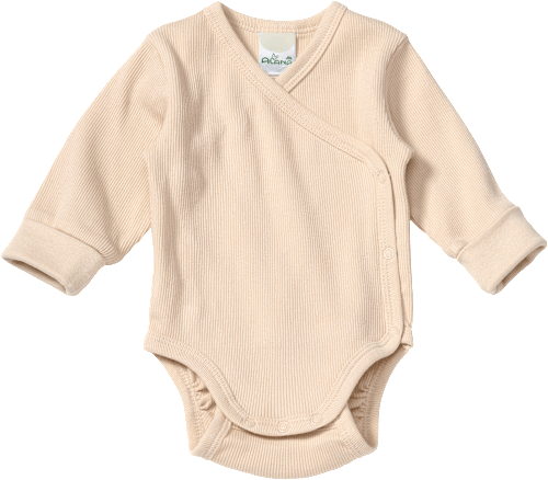 Wickelbody Langarm mit Mitwachsfunktion & Ripp-Struktur, beige, Gr. 50/56 ALANA