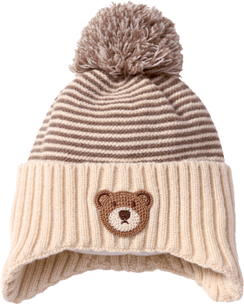 Strickmütze mit Bären-Applikation, beige, Gr. 48/49 PUSBLU