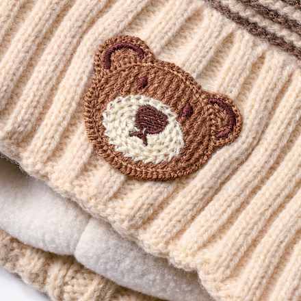 Strickmütze mit Bären-Applikation, beige, Gr. 46/47 PUSBLU