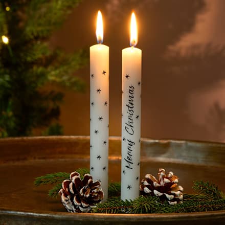 Stabkerzen "Merry Christmas" 180/22, weiß Steinhart KERZEN