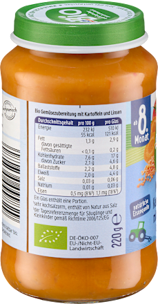 Menü Mediterrane Kartoffelpfanne mit roten Linsen ab dem 8. Monat dmBio
