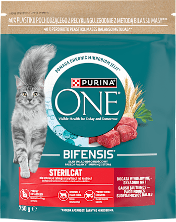 Karma sucha dla kotów Bifensis Sterilcat, bogata w wołowinę PURINA ONE