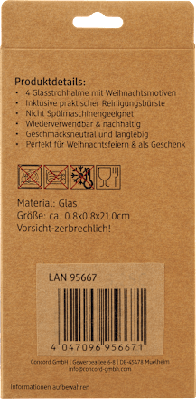 Trinkhalme aus Glas Weihnachtsmotive 5tlg Dekorieren & Einrichten