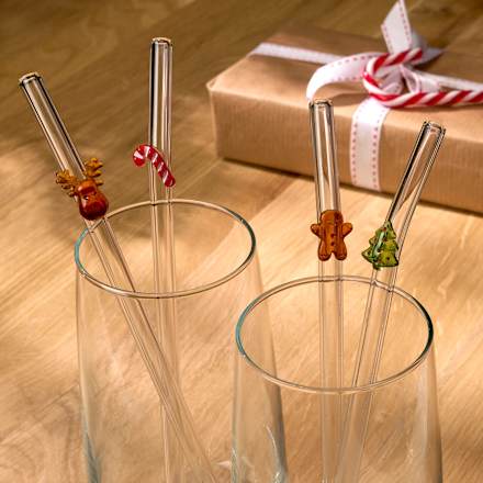 Trinkhalme aus Glas Weihnachtsmotive 5tlg Dekorieren & Einrichten