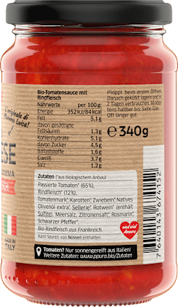 Tomatensauce, Bolognese mit Rindfleisch PPURA