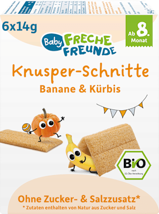 Babysnack Knusper-Schnitte Banane & Kürbis ab dem 8. Monat, 6x14g Freche Freunde