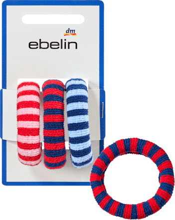 Haargummis mit Streifen, rot, rosa, blau ebelin