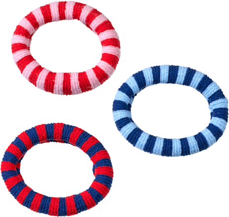 Haargummis mit Streifen, rot, rosa, blau ebelin