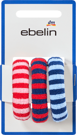 Haargummis mit Streifen, rot, rosa, blau ebelin