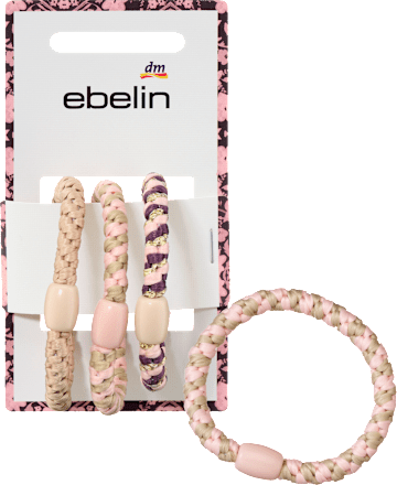 Haargummis geflochten, rosa, beige ebelin