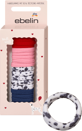 Haargummis in Box, Dalmatiner-Muster, rot, blau, rosa ebelin
