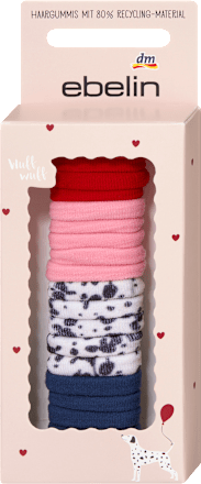 Haargummis in Box, Dalmatiner-Muster, rot, blau, rosa ebelin
