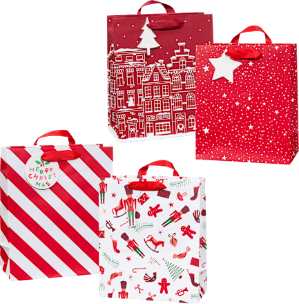 Geschenktasche Streifen, Sterne, Nussknacker & Häuser, midi hoch Profissimo