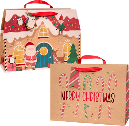 Geschenktasche Zuckerstangen/Lebkuchenhaus, maxi quer veredelt NK Profissimo