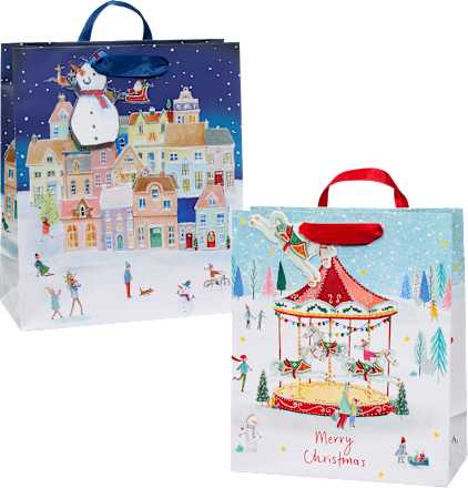 Geschenktasche Weihnachtsdorf & Karussel, midi hoch Profissimo