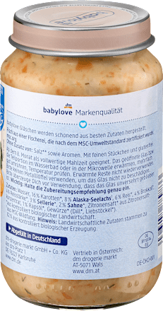 Menü Rahmgemüse mit Reis und Seelachs ab dem 8.Monat babylove