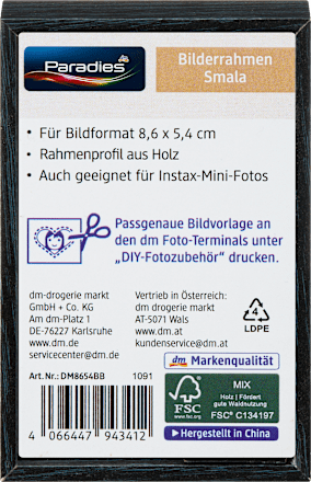 Bilderrahmen Smala Instax 8,5 x 5,5 cm schwarz Paradies