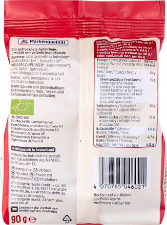 Schokolierte Apfelringe, Vollmilch dmBio
