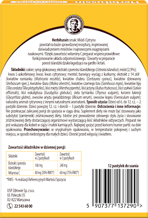 Pastylki do ssania na ból i suchość gardła Miod i Cytryna Herbitussin